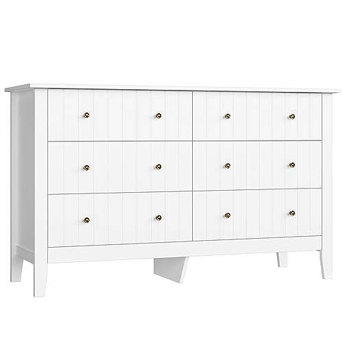 FOREHILL 133cm Kommode weiß mit 6 Schubladen Sideboard Komodenschrank für Schlafzimmer Wohnzimmer Flur 133x45x79,5cm von FOREHILL