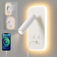 FOREHILL LED-Wandleuchte, Nachttischlampe mit Schalter, USB-Ladeanschluss, einstellbarer Ambientebeleuchtung fürs Schlafzimmer (3 W natürliches Licht von FOREHILL