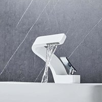 FOREHILL Moderne Wasserfall-Waschtischarmatur, Einhebelmischer, Messing-Waschtischarmatur, Weiß (mit Schlauch) von FOREHILL