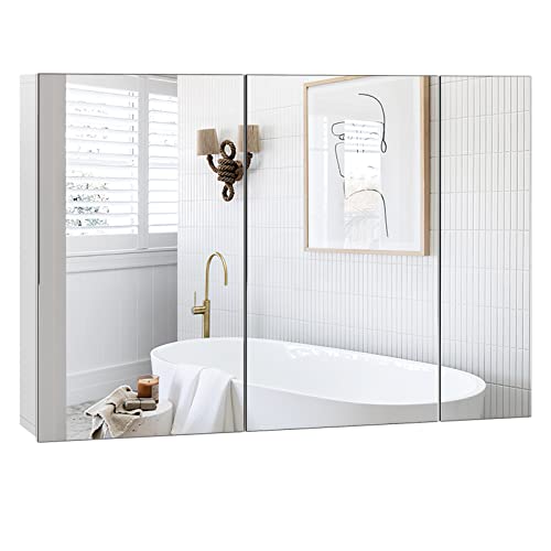 FOREHILL Spiegelschrank Bad 87,5cm breit Badezimmerschrank mit 3 Türen und verstellbaren Ablagen, Wandschrank mit Spiegel, für Badezimmer, weiß, 87,5x15,5x60cm FOREHILL Spiegelschrank Bad 87,5cm breit Badezimmerschrank mit 3 Türen und verstellbaren Ablagen, Wandschrank mit Spiegel, für Badezimmer, weiß, 87,5x15,5x60cm von FOREHILL