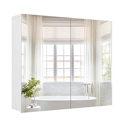 FOREHILL Spiegelschrank mit 2 Türen Badezimmerschrank mit Badspiegel Hängeschrank fürs Bad weiß 70x15x60cm von FOREHILL