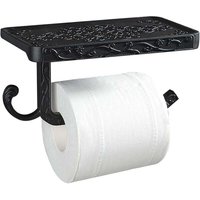 FOREHILL Vintage Wand-Toilettenpapierhalter mit Ablage und Haken für Badezimmer/WC, Schwarz von FOREHILL