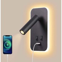 LED-Wandleuchte, Leselampe mit Schalter, USB-Ladeanschluss, Stimmungsbeleuchtung fürs Schlafzimmer, verstellbarer Spot (3 W 3000 K + 9 W 6000 K), von FOREHILL