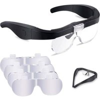 Vergrößerungsbrille mit 2 LEDs, Stirnband-Vergrößerungsbrille, Freisprech-Vergrößerungs-Headset mit 4 austauschbaren Linsen zum Lesen, für von FOREHILL