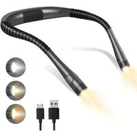 Wiederaufladbare Nackenleselampe, Nachttischlampe, 3 Farben, 6 Helligkeitsstufen, klappbare Arme, lange Akkulaufzeit, ideal zum Lesen, Stricken und Wiederaufladbare Nackenleselampe, Nachttischlampe, 3 Farben, 6 Helligkeitsstufen, klappbare Arme, lange Akkulaufzeit, ideal zum Lesen, Stricken und von FOREHILL