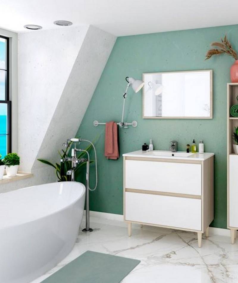 FORES HABITAT Badezimmer-Set in Eiche/Weiß Hochglanz - 80x80x45 (BxHxT) von FORES HABITAT
