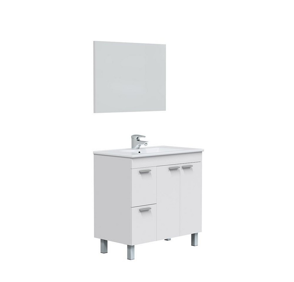 FORES HABITAT Badezimmer-Set in weiß glänzend / Spiegel - 80x80x45 (BxHxT) von FORES HABITAT