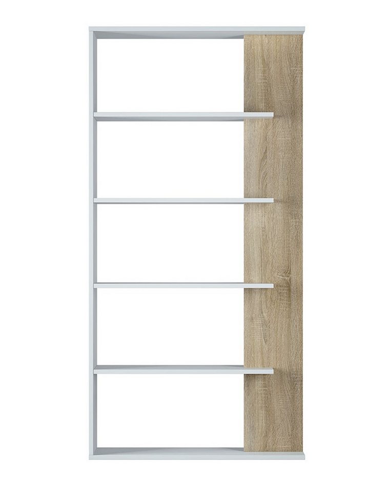 FORES HABITAT Bücherregal 5 Fächer, in Artik Weiß / Canadian Eiche Dekor - 90x180x25 (BxHxT) von FORES HABITAT