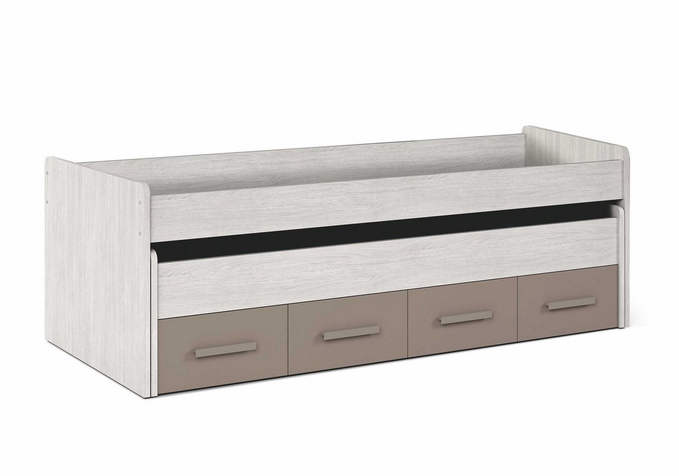 FORES HABITAT Funktionsbett Kojen/ Ausziehbett, 2 Schübe Weiß/Basalt Dekor – 198x69x96 cm (BxHxT) von FORES HABITAT