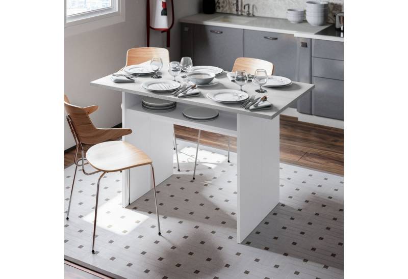 FORES HABITAT Klapptisch in Artik-Weiß/Beton-Grau - 120x77x35(70cm) (BxHxT) von FORES HABITAT
