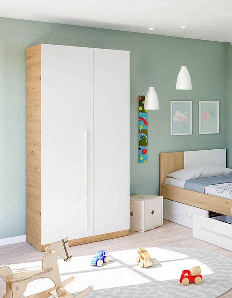 FORES HABITAT Kleiderschrank in Nodi-Eiche/Artik-Weiß - 90x200x52 (BxHxT) von FORES HABITAT