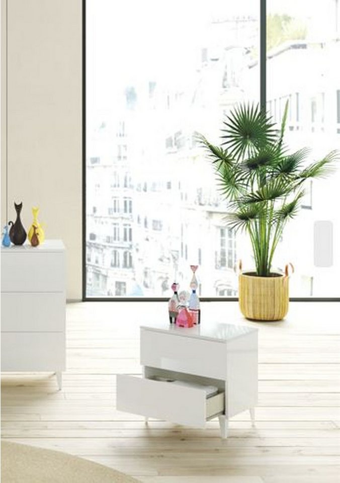 FORES HABITAT Nachtkommode in weiß glänzend - 50x49x34 (BxHxT) von FORES HABITAT