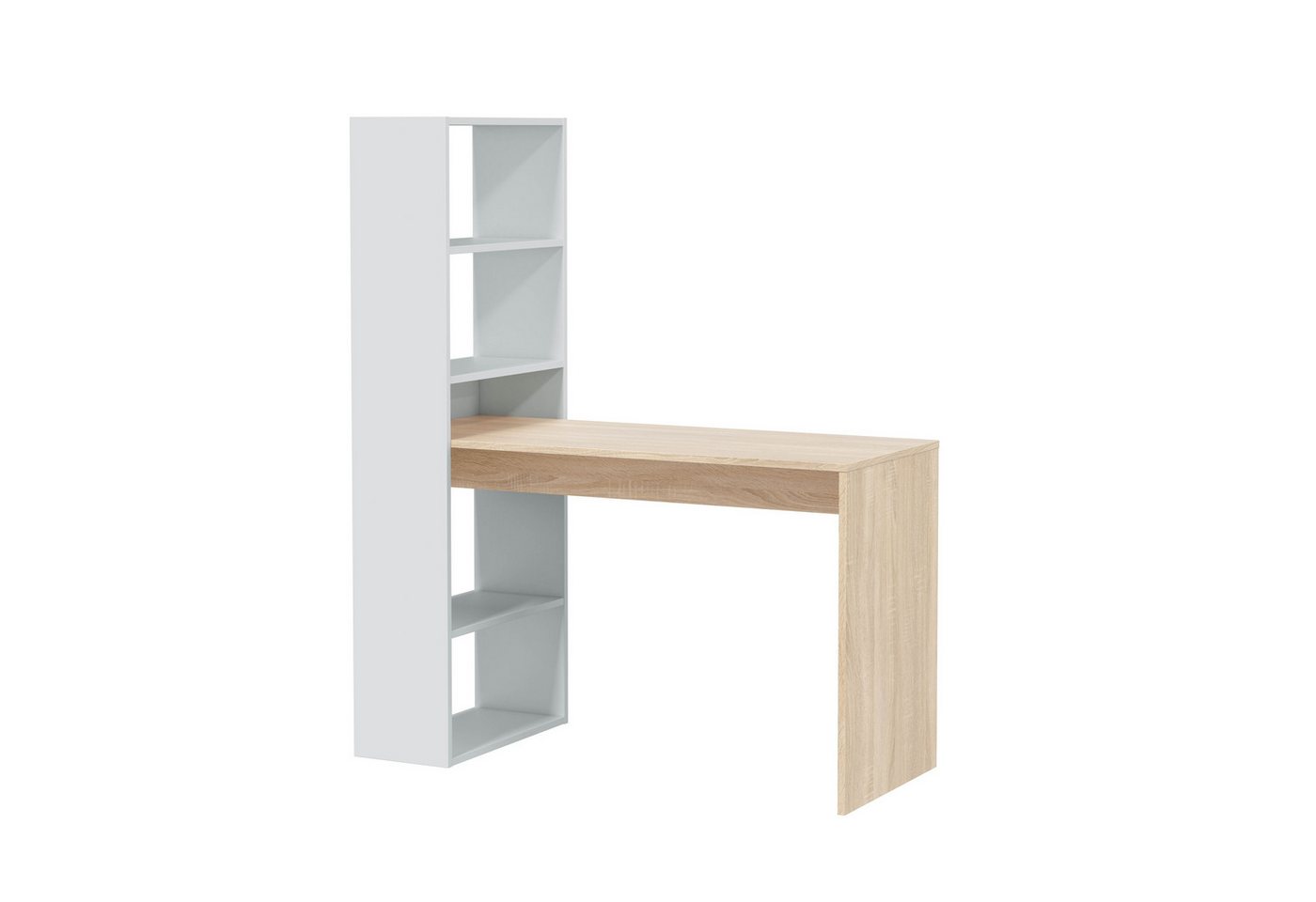 FORES HABITAT Regal-Schreibtisch 5 Fächer, Eiche Dekor / Weiß – 120x144x53 cm (BxHxT) von FORES HABITAT