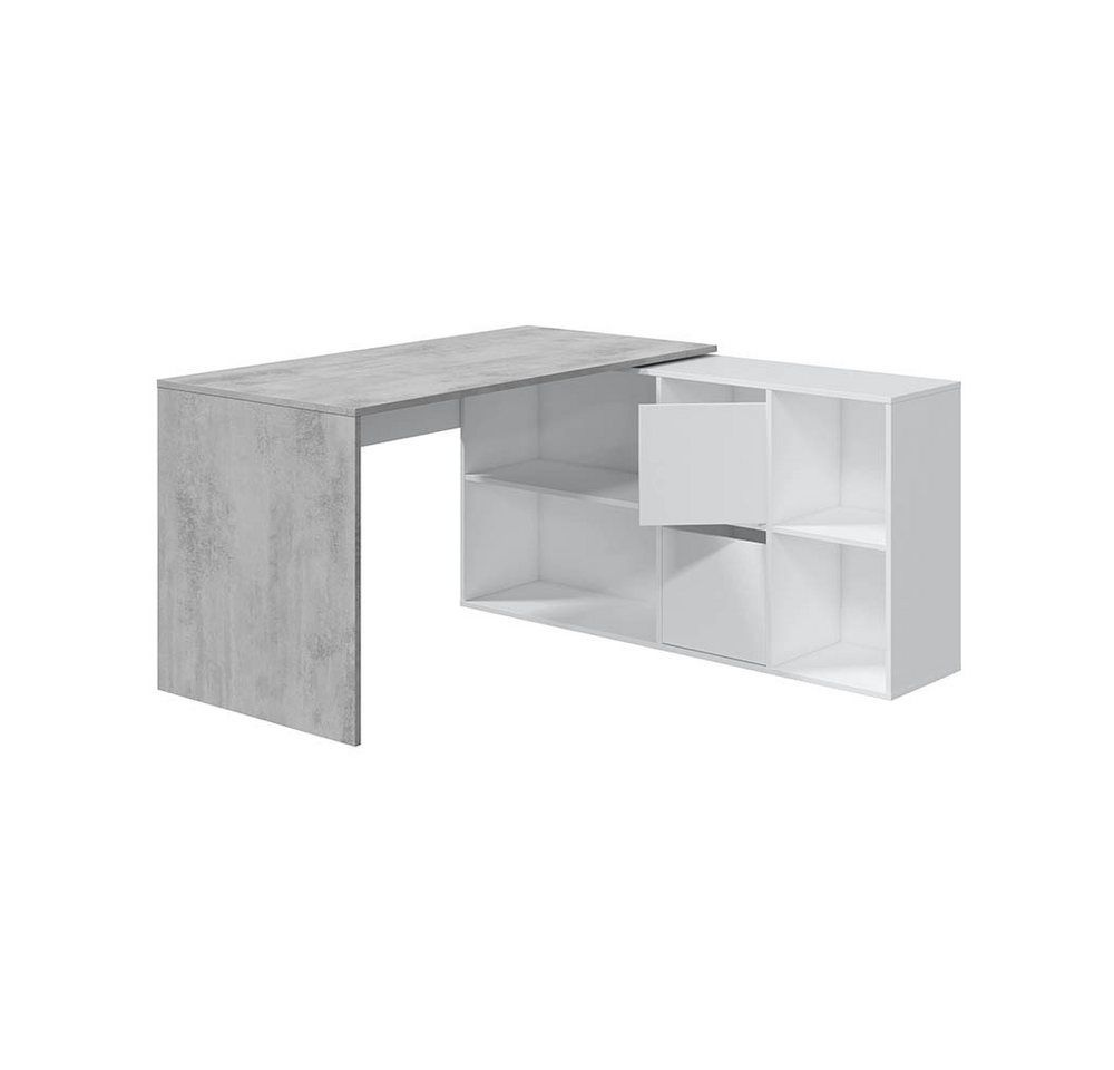 FORES HABITAT Schreibtisch 2 Türen, Fächer, in Artik Weiß / Zementgrau - 136x74x139 (BxHxT) von FORES HABITAT
