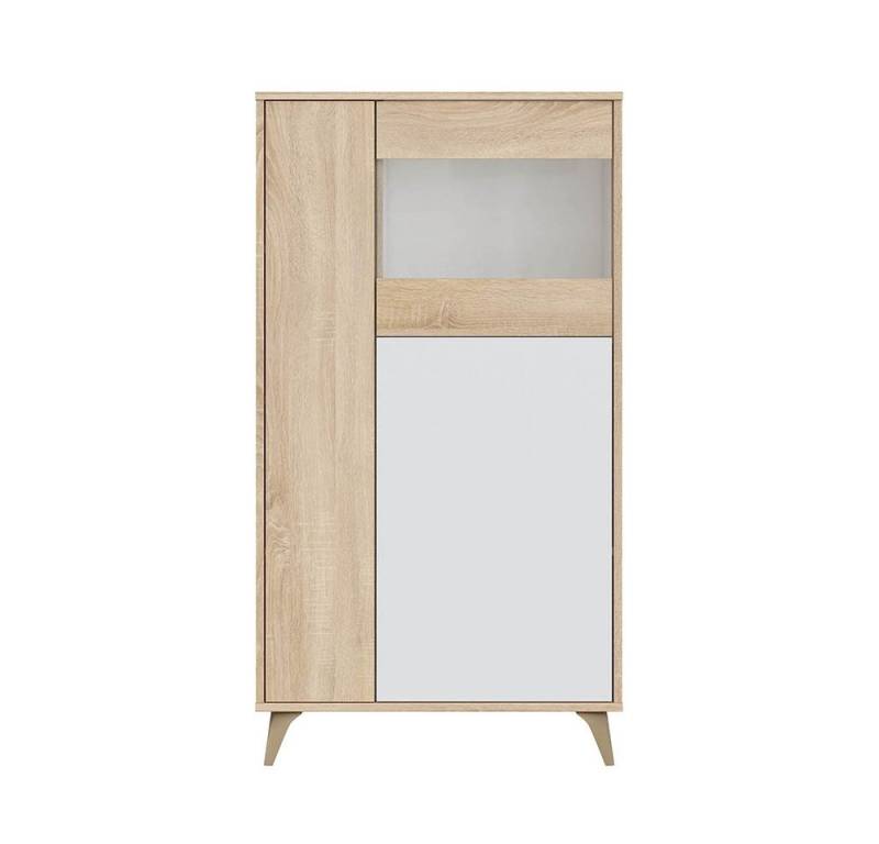 FORES HABITAT Stauraumvitrine 3 Türen, Canadian Eiche Dekor / Artik Weiß - 77x142x33 (BxHxT) von FORES HABITAT