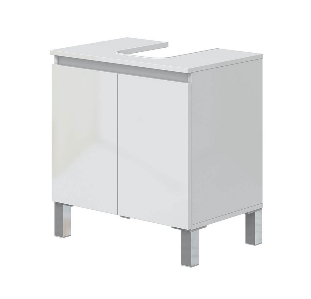 FORES HABITAT Waschbeckenunterschrank für Sockelwaschbecken, 2 Türen, Weiß glänzend - 60x64x40 (BxHxT) (Spiegel nicht mit inbegriffen) von FORES HABITAT