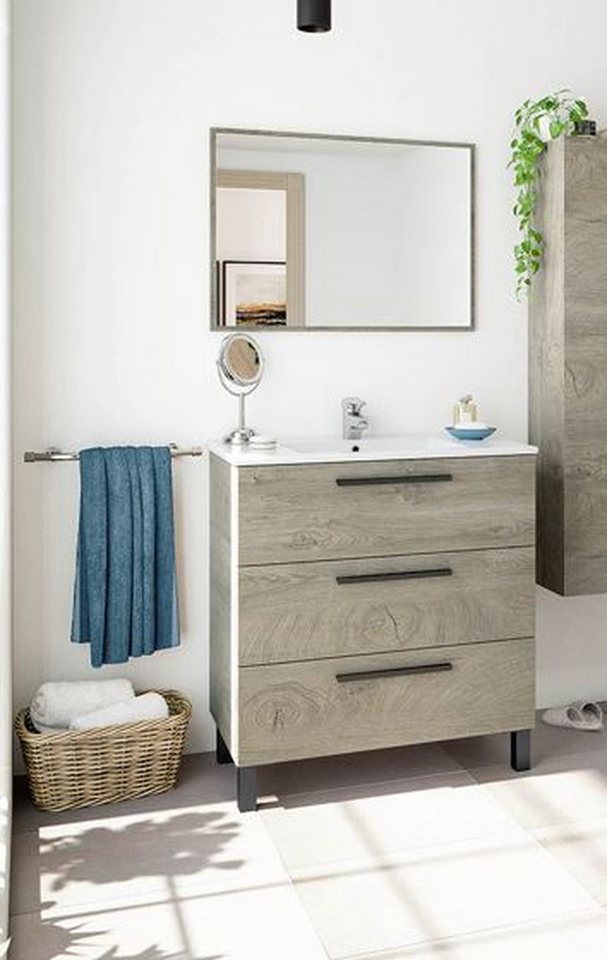FORES HABITAT Waschbeckenunterschrank in Alaska-Eiche - 80x86x45 (BxHxT) von FORES HABITAT