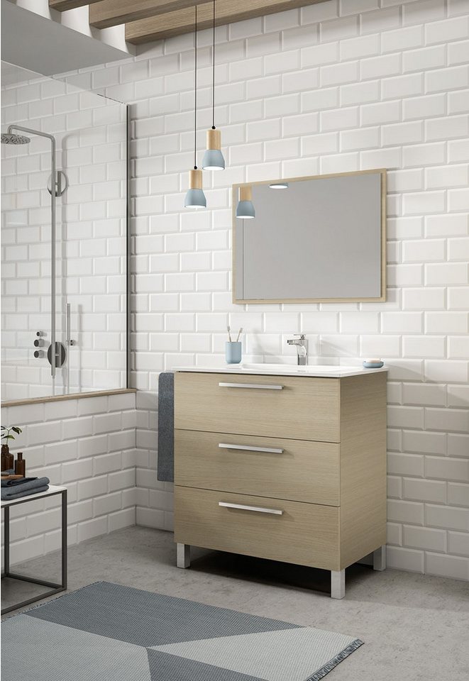 FORES HABITAT Waschbeckenunterschrank in Eiche - 80x86x45 (BxHxT) von FORES HABITAT