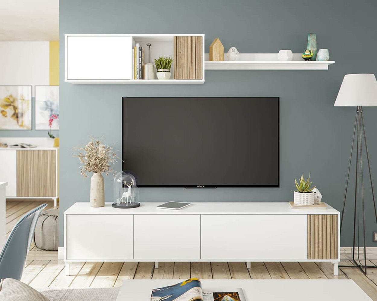 FORES HABITAT Wohnzimmer-Set in Artik-Weiß / Natur - 200x47x40 (BxHxT), (ETHNA Wohnzimmer-Set) von FORES HABITAT