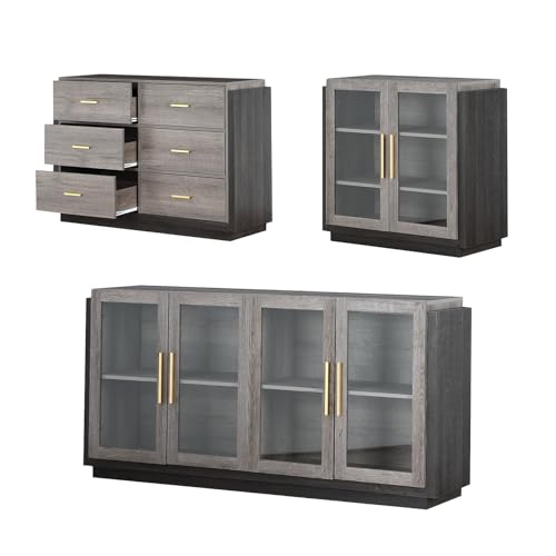 FOREST GRAVITY 3 Pack Aufbewahrungsschrank Kommode Sideboard Küchenschrank Balkonschrank Beistellschrank Aktenschrank Flurschrank Grau (Grau) von FOREST GRAVITY