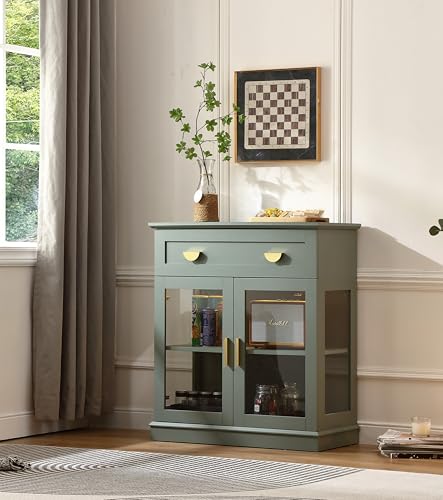 FOREST GRAVITY Kleiner Buffetschrank mit Stauraum, Küchen-Sideboard mit Glastüren, moderner Schrank mit verstellbarem Regal und Schublade, für Küche und Wohnzimmer, Grün FOREST GRAVITY Kleiner Buffetschrank mit Stauraum, Küchen-Sideboard mit Glastüren, moderner Schrank mit verstellbarem Regal und Schublade, für Küche und Wohnzimmer, Grün von FOREST GRAVITY