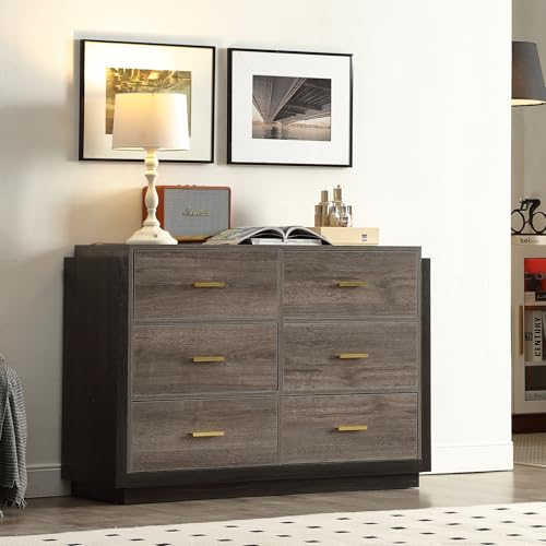FOREST GRAVITY Kommode 6 Schubladen Schrank für Dokumente Kleinigkeiten Storage Cabinet Dresser Geräumige Aufbewahrungsschrank Sideboard Beistellschrank Flurschrank Gartenschrank Balkonschrank Grau von FOREST GRAVITY