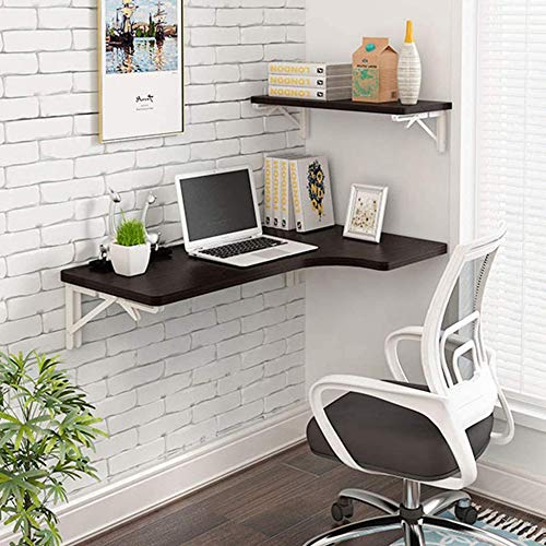Corner Folding Computer Table, Wood Wall-Mounted Table Study Desk Double Support Side Table Kitchen Trestle Desk,White-100 * 70 * 50cm/39 * 28 * 20in von FORESTS