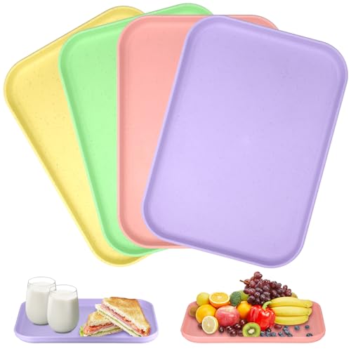 4 Stück Kunststofftablett,24×17CM Rechteckiges Wiederverwendbar Tablett rutschfest Serviertablett aus Kunststoff,Servierplatten für Getränke,Snacks,Obst,Desserts von FORETOGO