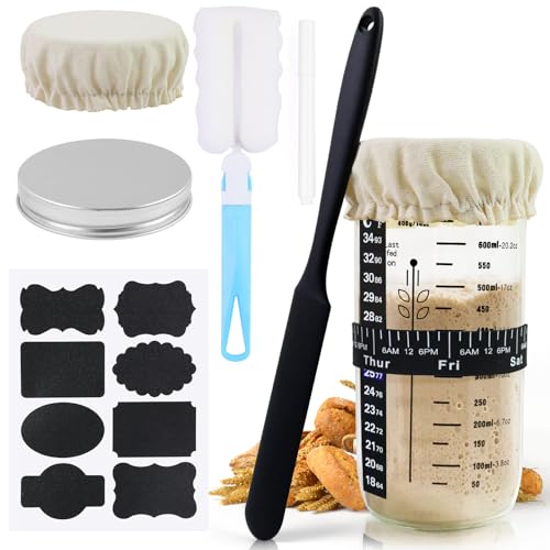 FORETOGO Sauerteig Starter Set,24Oz Sauerteig Fermentations Set mit Spachtel,Thermometerband,Stoffüberzug und Datumsstreifen,Gärglas Sauerteig Wiederverwendbar Brot Backen Zubehör FORETOGO Sauerteig Starter Set,24Oz Sauerteig Fermentations Set mit Spachtel,Thermometerband,Stoffüberzug und Datumsstreifen,Gärglas Sauerteig Wiederverwendbar Brot Backen Zubehör von FORETOGO