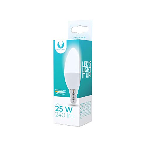 [ 1 Stück ] Forever Light LED E14 3W ersetzt 25W Glühibrne Leuchtmittel C37 4500K Neutralweiß 245 Lumen Kerzenform Energiesparlampe von FOREVER