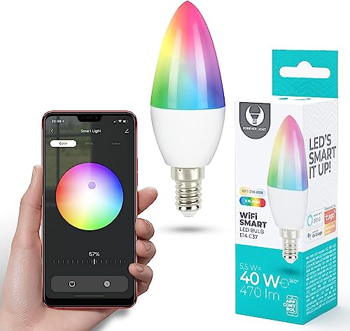 FOREVER Light Glühbirne Smart Lampe E14, WLAN Lampe LED Kompatibel mit Alexa/Google Home, 5,5W, Dimmbar Warmweiß-Kaltweiß und Mehrfarbige Birne, Kontrolle durch App von FOREVER