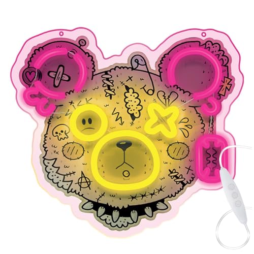 FOREVER Light LED Neon ART Schild Punk Bär - Rosa-Gelb LED Beleuchtung für Zuhause und Restaurants - Energiesparend Neon LED Schild USB - Perfekt Art LED Deko mit Helligkeitseinstellung von FOREVER