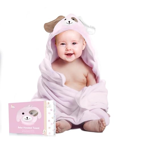 Premium Baby Handtuch Kapuze für Säuglinge & Kleinkinder – 100 % Bio-Bambus - 88,9 x 88,9 cm - Weiches und Großes Tuch – Kapuzenhandtuch Baby Ideal zum Abtrocknen für Jungen und Mädchen – Pink von FOREVERPURE