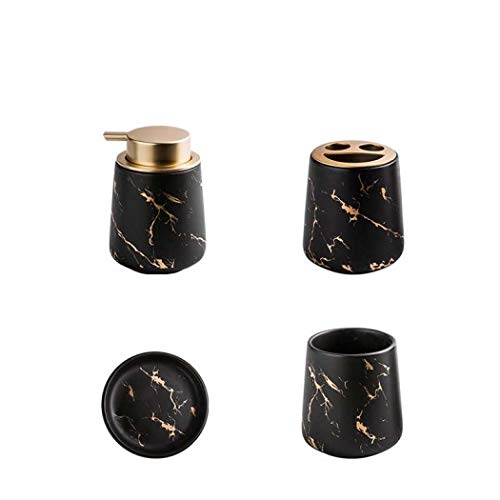 Badezimmerzubehör-Set, 3- oder 4-teilig Keramik Haushaltswaren Marmor Optik modernes Design Badezimmerzubehör, keramik, Schwarz matt (4 Stück) von FORIDE
