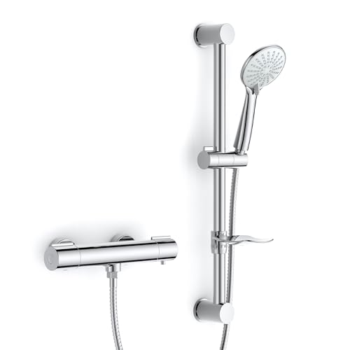 FORIOUS Duscharmatur mit Thermostat, Cool-Touch-Design, mit 60 cm Edelstahl-Duschstange & verstellbarem Duschkopfhalter, 3 Strahlarten, 38 °C Sicherheitsverriegelung, Wassersparend, Chrom FORIOUS Duscharmatur mit Thermostat, Cool-Touch-Design, mit 60 cm Edelstahl-Duschstange & verstellbarem Duschkopfhalter, 3 Strahlarten, 38 °C Sicherheitsverriegelung, Wassersparend, Chrom von FORIOUS