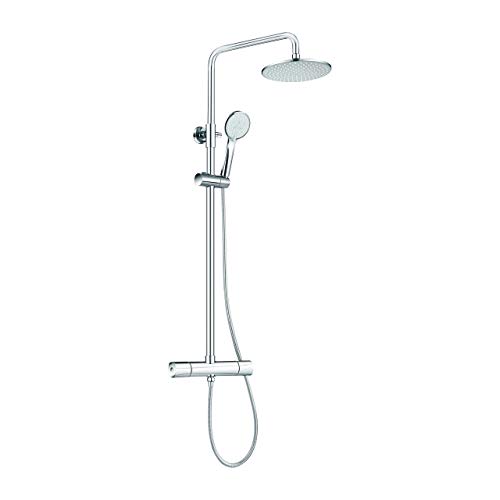 FORIOUS Thermostat Regenduscheset Duschsystem, Duschset Duscharmatur mit 9 Zoll Runden Duschbrause und 3-Funktion Handbrause, Kupfer, Chrom von FORIOUS