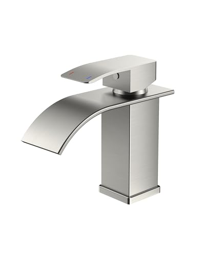 FORIOUS Wasserhahn Bad,Wasserfall Waschtischarmatur Einhandmischer Armatur Waschbecken mit Auslauf Höhe 80 MM,Wassersparend, Energiesparend,Brushed Nickel FORIOUS Wasserhahn Bad,Wasserfall Waschtischarmatur Einhandmischer Armatur Waschbecken mit Auslauf Höhe 80 MM,Wassersparend, Energiesparend,Brushed Nickel von FORIOUS