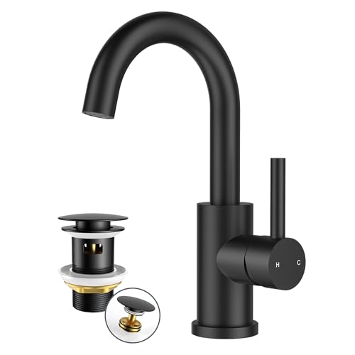 FORIOUS Wasserhahn Bad Hoch mit Ablaufgarnitur,360° Drehbar Edelstahl Waschtischarmatur Hoch mit Warm/Kaltwasser Mischbatterie Einfache Montage für Badezimmer Waschbecken FORIOUS Wasserhahn Bad Hoch mit Ablaufgarnitur,360° Drehbar Edelstahl Waschtischarmatur Hoch mit Warm/Kaltwasser Mischbatterie Einfache Montage für Badezimmer Waschbecken von FORIOUS