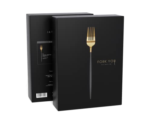 FORK YOU Besteck Set Schwarz Gold (16 -teilig), rostfreier Edelstahl, Tafelbesteck für 4 Personen, spülmaschinenfest von FORK YOU