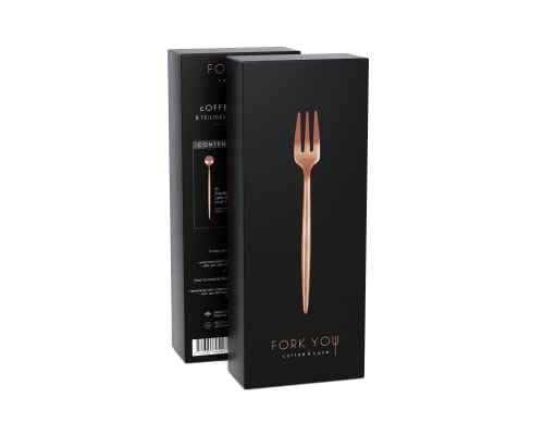 FORK YOU Dessertbesteck Set Kupfer Matt (8-teilig) für 4 Personen, rostfreier Edelstahl, spülmaschinenfest, Geschenk Set in hochwertiger Geschenkbox von FORK YOU