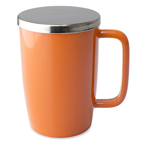 FORLIFE Dew Glossy Finish Brew-In-Mug with Basket Infuser & "Mirror" Stainless Lid 18 oz., Carrot von FORLIFE
