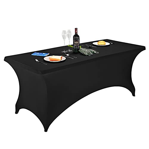 FORLIFE Spandex-Tischdecken – passende Tischdecke für rechteckige Tische mit Stretch-Terrassen-Design – perfekt für Hochzeiten, Bankette und Partys – erhältlich in Schwarz von FORLIFE