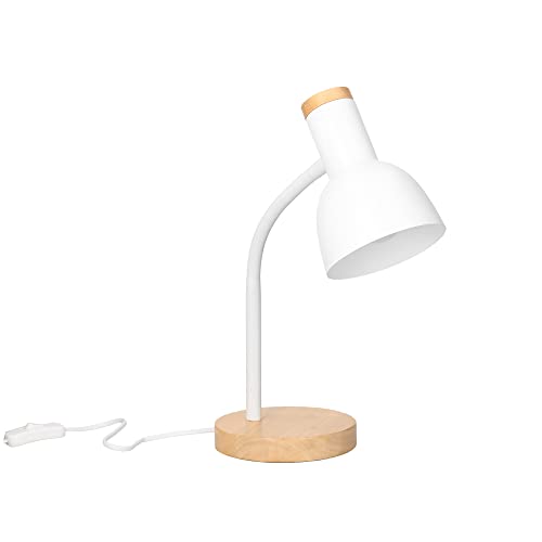 Forlight Mila - Schreibtischlampe im Nordischen Stil. Tischlampe E27 aus Weißem Stahl und Hellem Naturholz von FORLIGHT
