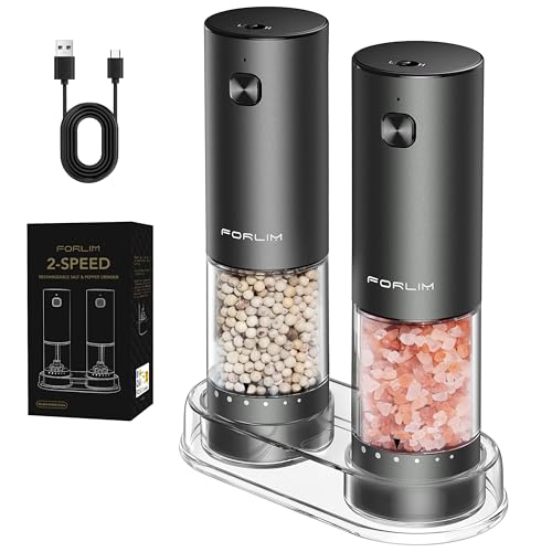 FORLIM Wiederaufladbare elektrische Salz- und Pfeffermühle Set, Automatisch mit 2 Geschwindigkeiten & 6 einstellbaren Grobheitsstufen, Einhandbedienung, Aluminiumlegierung, USB-Aufladung von FORLIM-LINK
