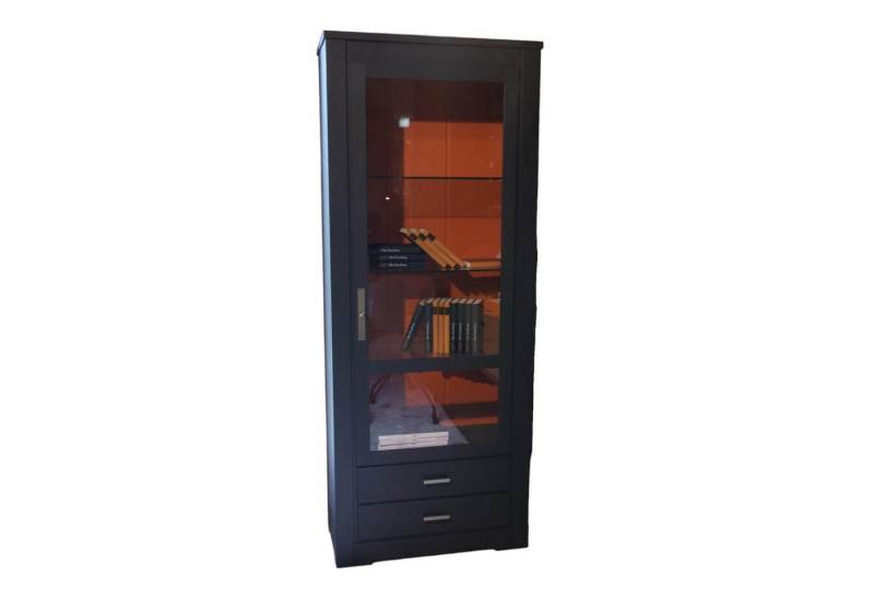 FORM EXCLUSIV Standvitrine Vitrine Bordeaux Europäische Wildkirsche Massiv Rückwand Lachsrot von FORM EXCLUSIV
