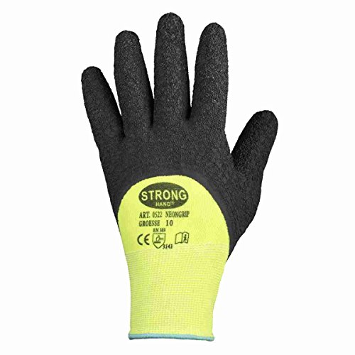 12 Paar Latex beschichtete Handschuhe Stronghand *NEONGRIP* Neongelb/schwarz von FORMAT