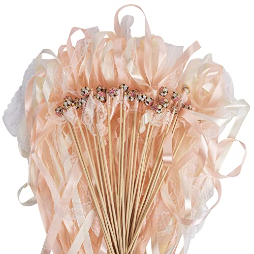 FORMIZON 30 Stücke Wedding Wands, Zauberstäbe mit Band Glocken, Zauberstäbe Hochzeit Luftschlangen, Seidenfee Stab Party Favors für Hochzeit Partys Babypartys Geburtstag Urlaub Feiern (Roségold) von FORMIZON