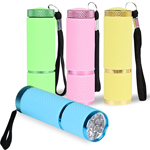 FORMIZON 4 Stück LED Taschenlampe, Mini Tragbarer Superheller Flashlight mit Schlüsselband, 9 LED Aluminium Fluoreszierende Taschenlampe 4 Farben, für Schule, Sport, Freizeit, Wandern, Dringend von FORMIZON