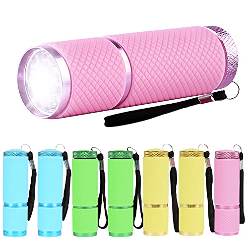 FORMIZON 8 Stück LED Taschenlampe, Mini Tragbarer Superheller Flashlight mit Schlüsselband, 9 LED Aluminium Fluoreszierende Taschenlampe 4 Farben, für Schule, Sport, Freizeit, Wandern, Dringend von FORMIZON