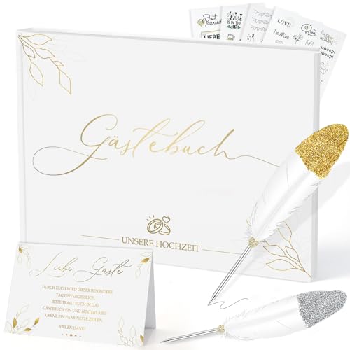 FORMIZON Gästebuch Hochzeit Set, 100 Blanko Seiten Weiß Hochzeitsgästebuch mit Sticker, 2 Kugelschreiber, Vintage Wedding Guestbook Hochzeitsbuch, für Hochzeiten Geschenk Erinnerungen von FORMIZON